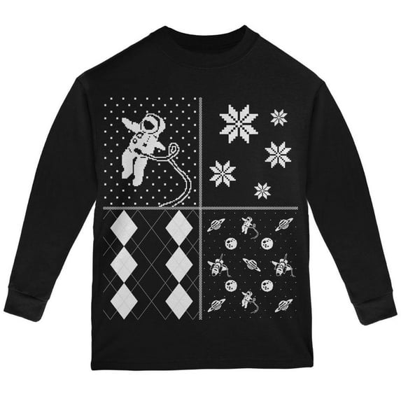 Astronaut in Space Ugly XMAS Sweater Festive Blocks Youth Long Sleeve T-Shirt - Youth X-Large