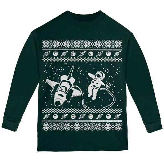 Astronaut in Space Ugly XMAS Sweater Forest Youth Long Sleeve T-Shirt - Youth Large