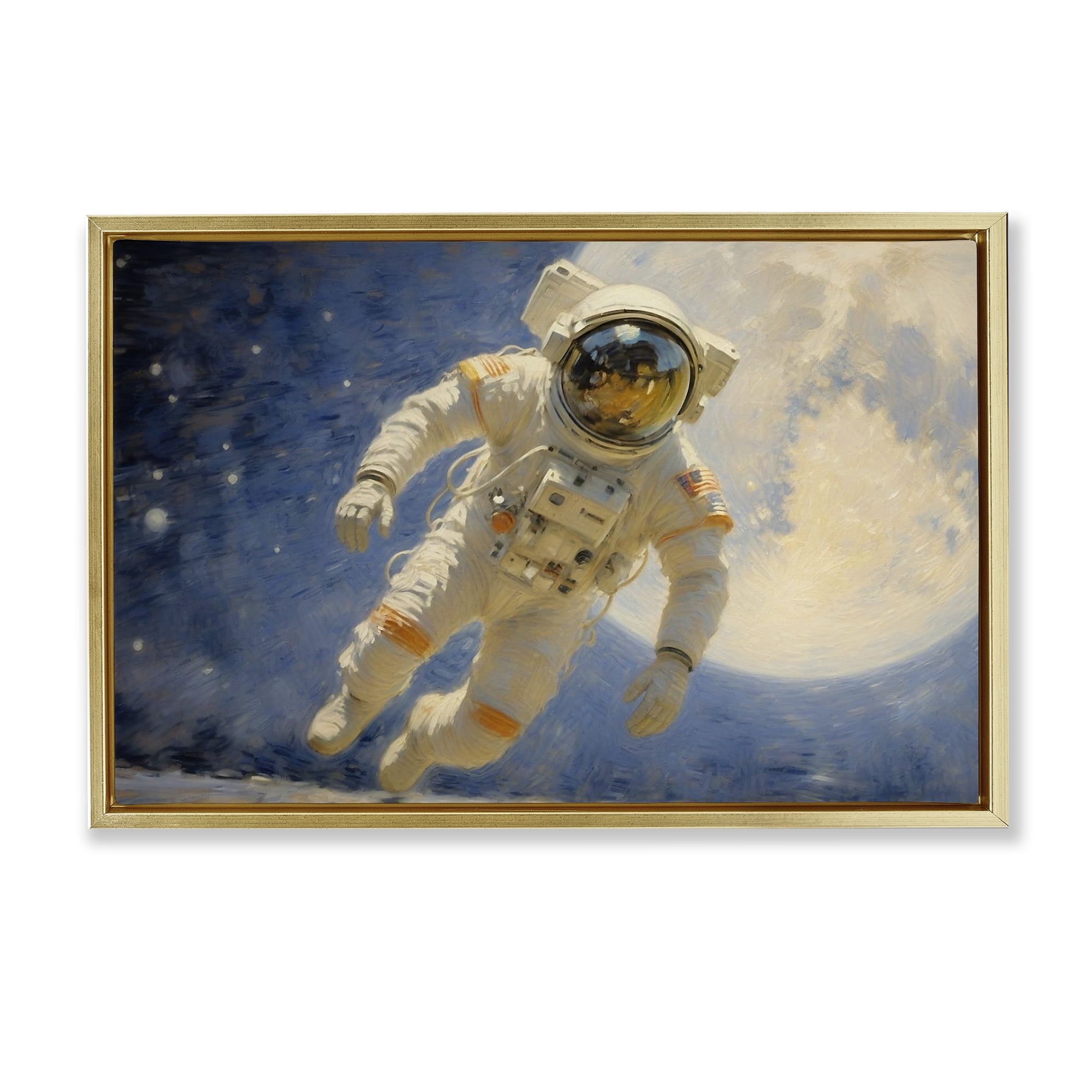 Astronaut in Vast Galaxy Gold Framed Floater Canvas Wall Art, design by Angie Hawke