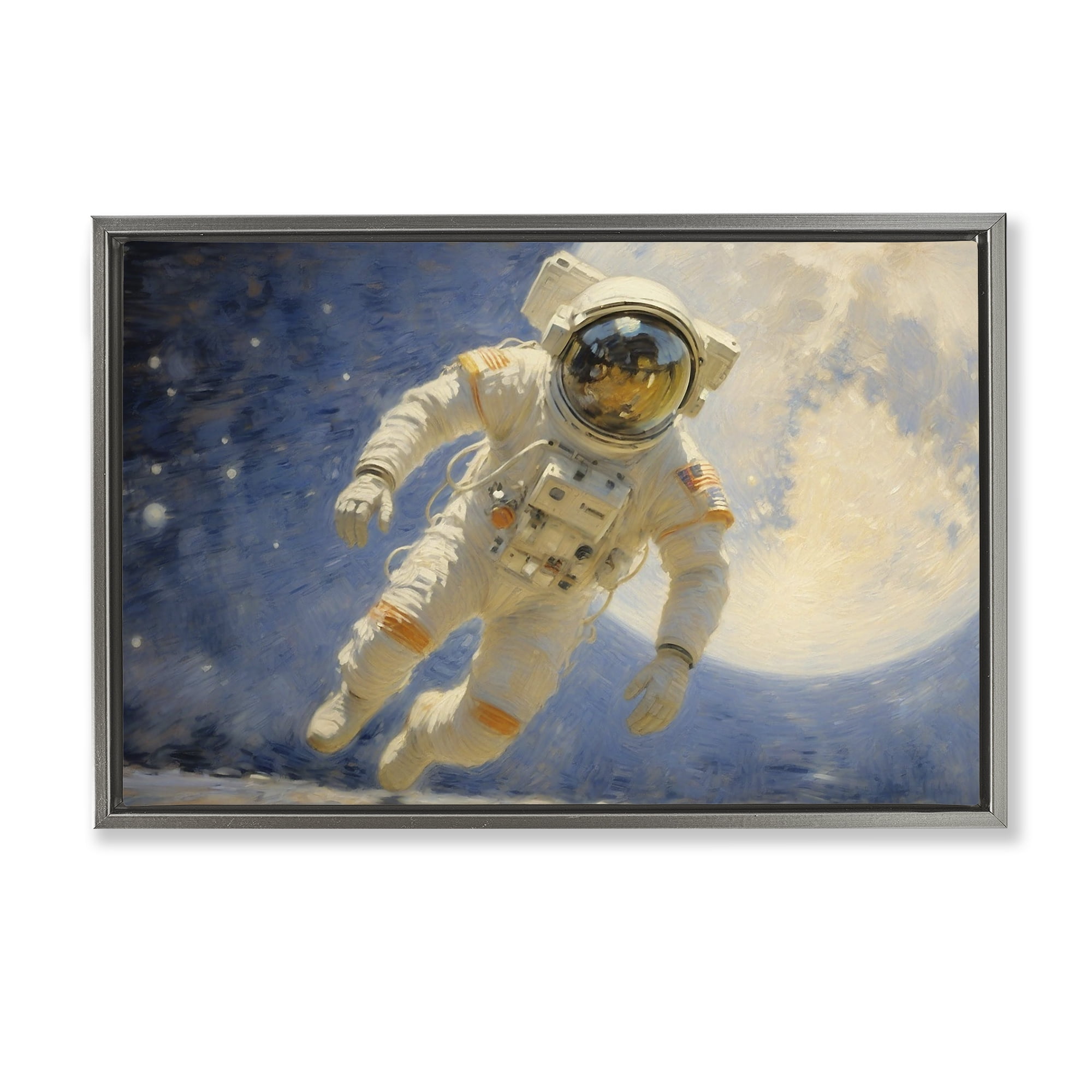 Astronaut in Vast Galaxy Gray Framed Floater Canvas Wall Art, design by Angie Hawke