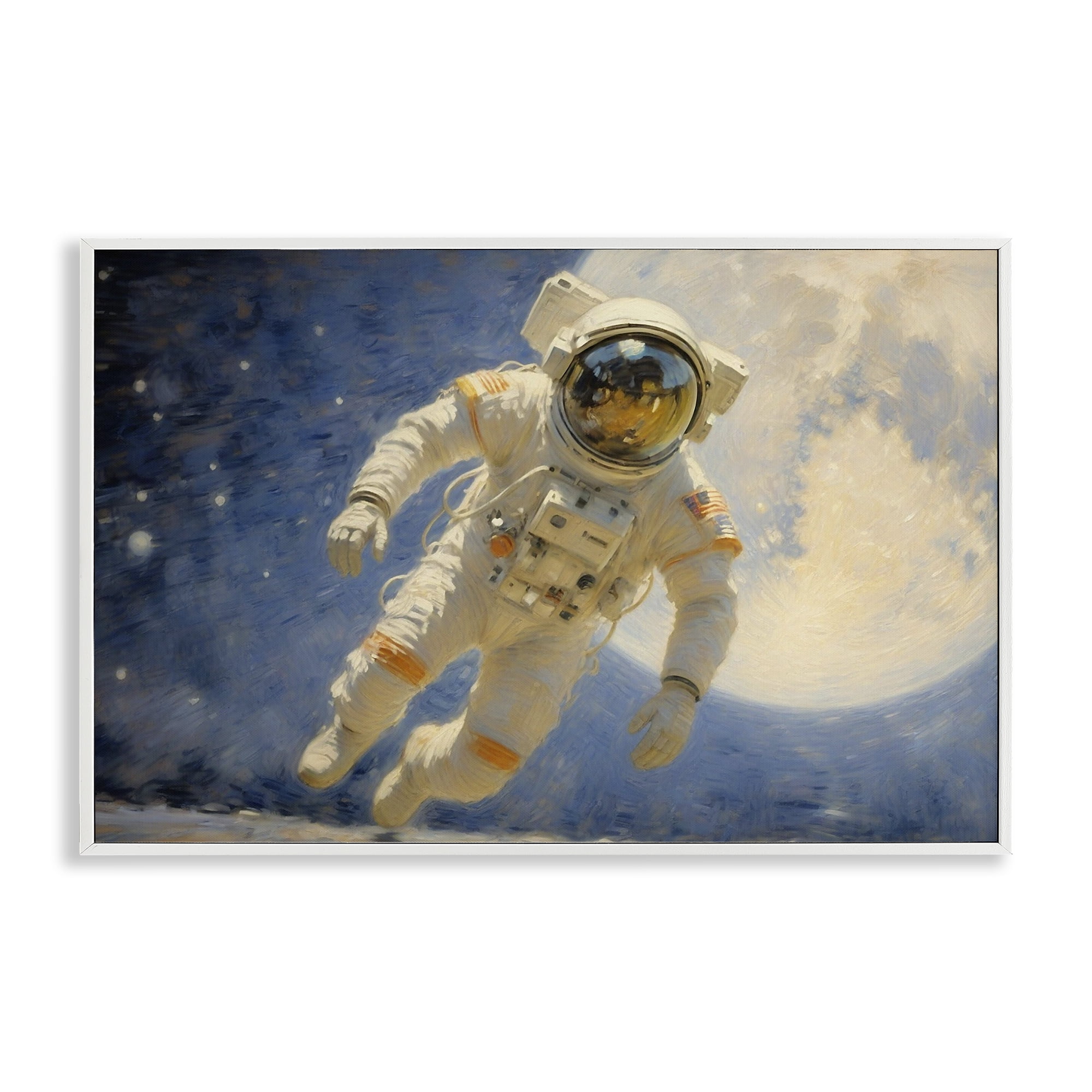 Astronaut in Vast Galaxy White Framed Giclee Art, design by Angie Hawke