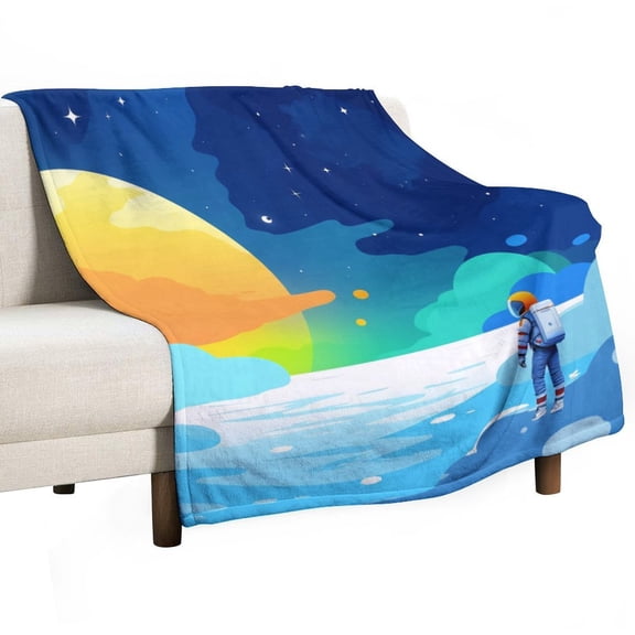 Astronaut on Alien Planet Landscape Blanket Soft Cozy Flannel Blanket for man women