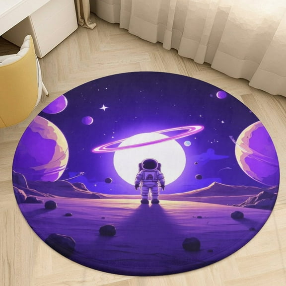 Astronaut on Alien Planet Round Area Rugs for Bedroom Living Room, 3FT Soft Indoor Circle Carpets, Carpet Home Decor Floor Mat