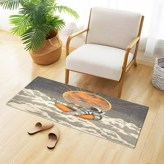 Astronaut on Buoy Sun Clouds Plush Carpet Non Slip Runner Rug Absorbent Bath Mat 39" x 20"