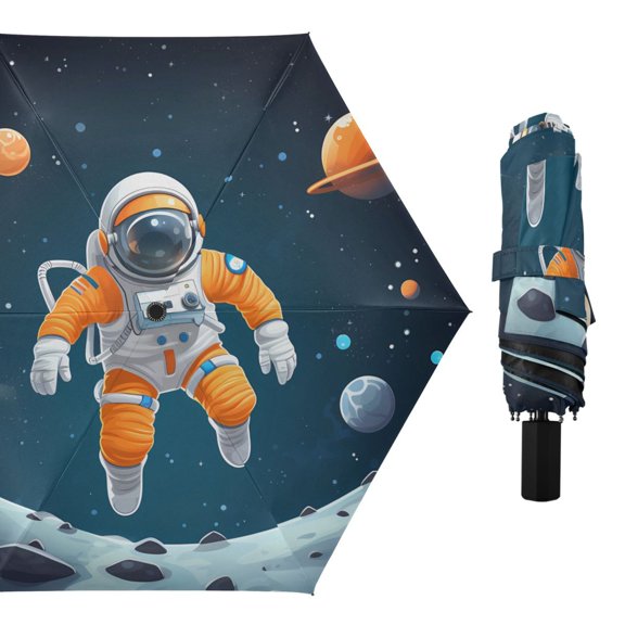 Astronaut on Moon Compact Sun Umbrella Windproof Travel Umbrellas for Rain Strong Portable UV Protection