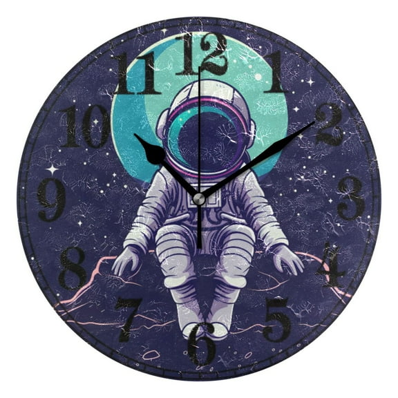 Astronaut on Outer Space Silent Wall Clock 10" Non-Ticking Battery Clock
