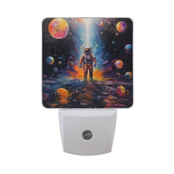 Astronaut on Water and Bubbles Night Light 2 Pack LED Nightlight Plug into Wall Dusk to Dawn Sensor Soft White