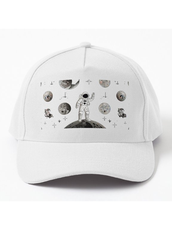 Astronaut on the Moon Baseball Cap, Planets and Stars Space Scene Design, Classic Hat