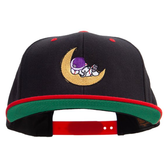 Astronaut on the Moon Embroidered Wool Blend 2 Tone Classic Snapback - Black Red OSFM