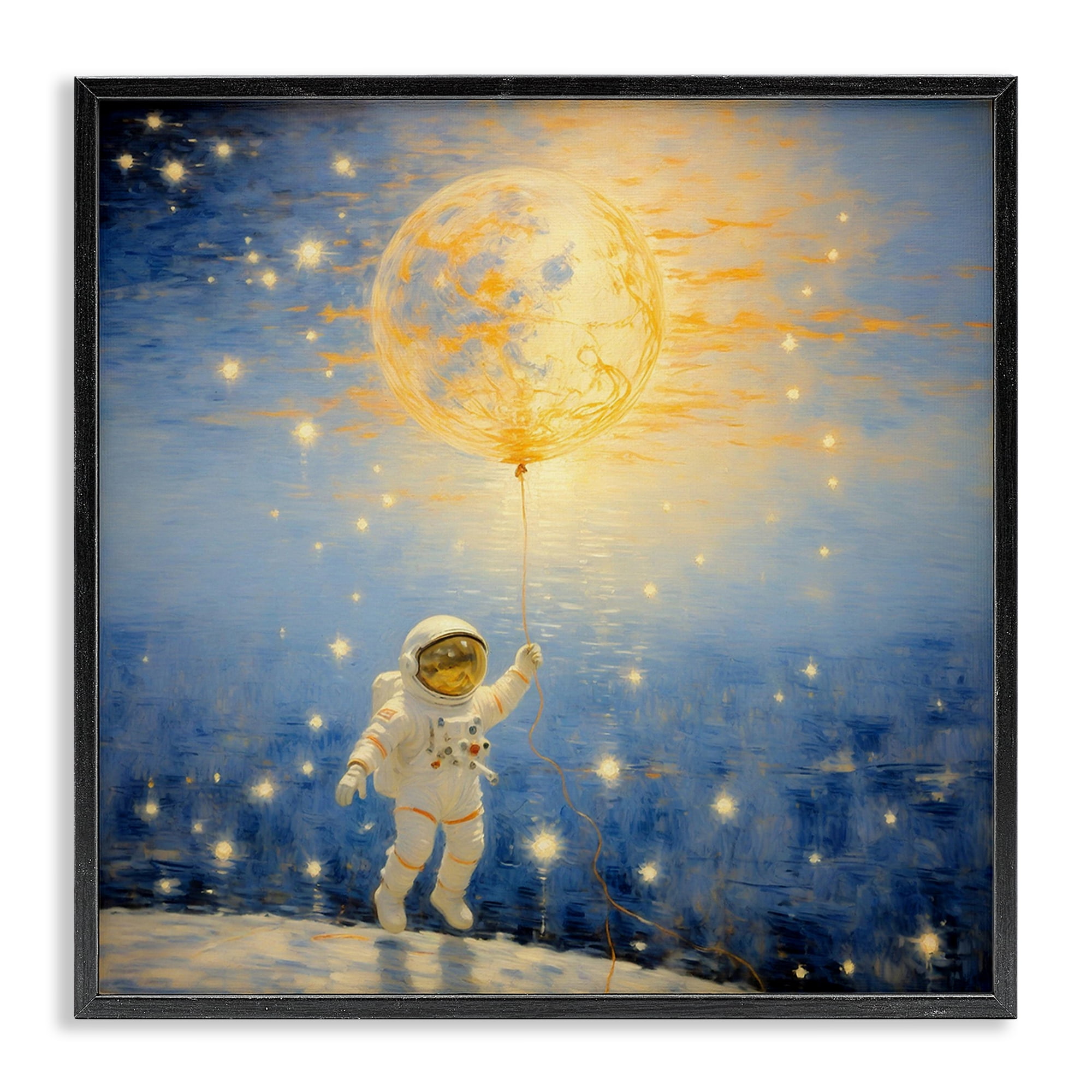 Astronaut with Dreamy Cosmic Balloon Black Framed Giclee Art, design by Angie Hawke