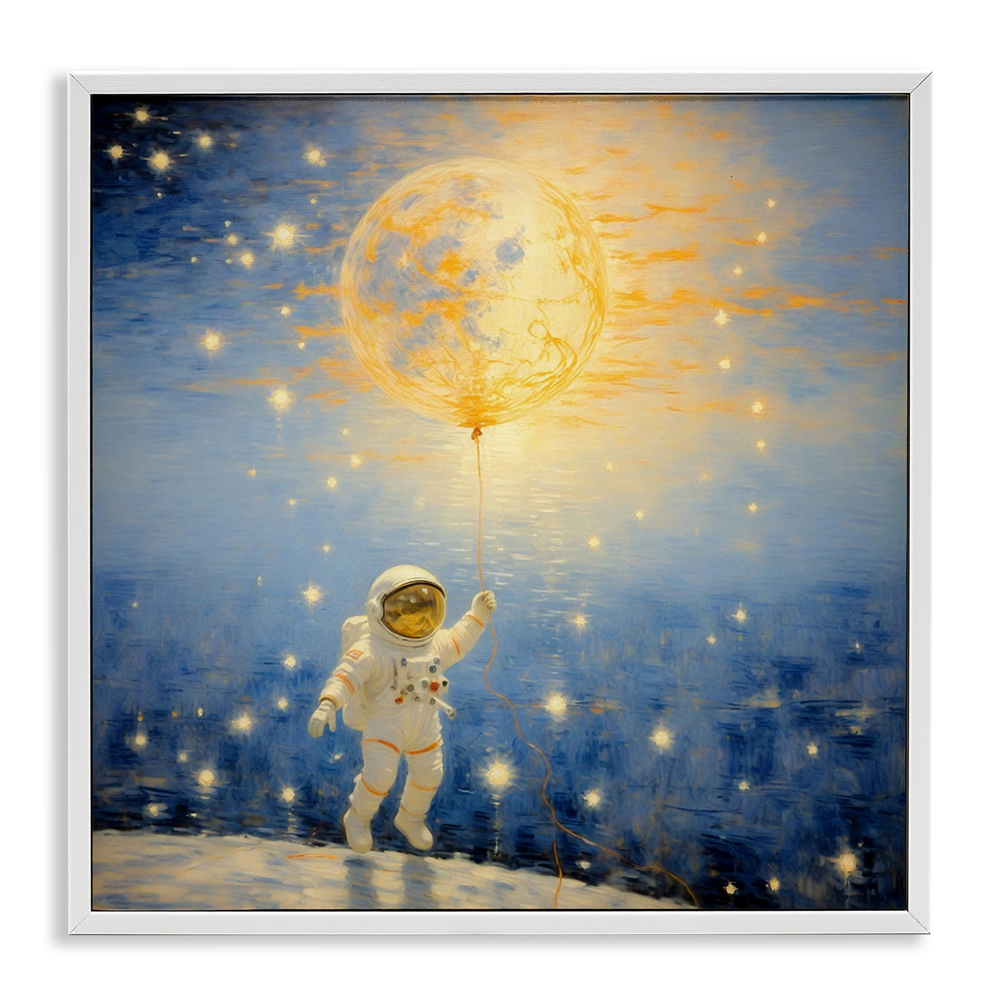 Astronaut with Dreamy Cosmic Balloon White Framed Giclee Art, design by Angie Hawke