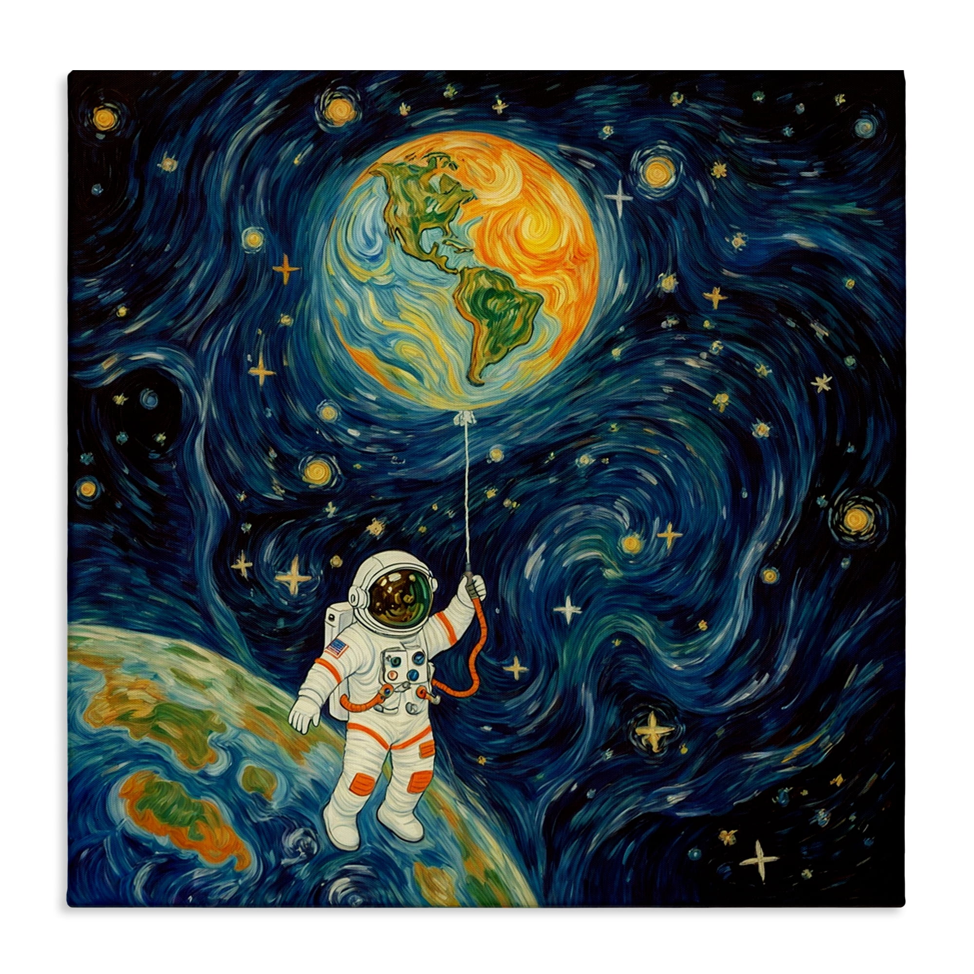 Astronaut with Earth Balloon Canvas Wall Art, design by Angie Hawke