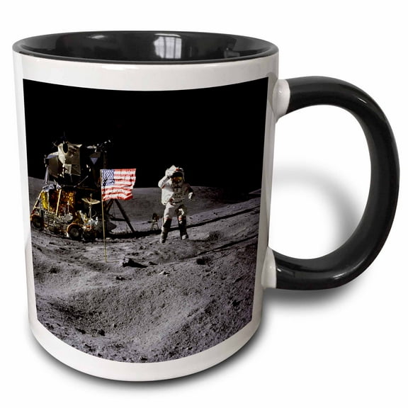 3drose, Astronauts and Rockets - Apollo 16 Lunar Landing, 11oz Two-tone Black Mug