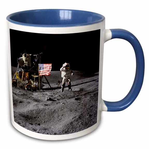 3drose, Astronauts and Rockets - Apollo 16 Lunar Landing, 11oz Two-tone Blue Mug