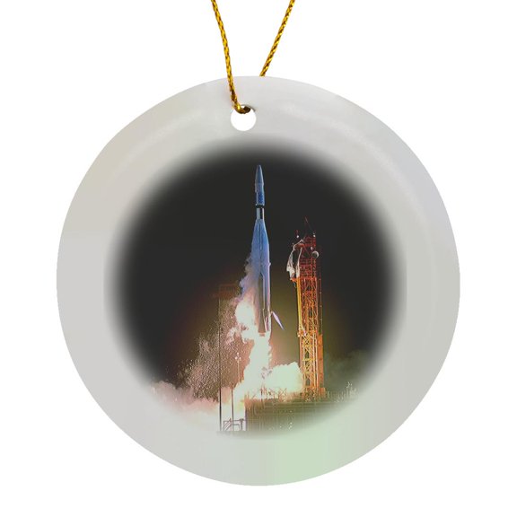 3drose, Astronauts and Rockets - Mariner 1 Launch to Venus, Circle Porcelain Ornament