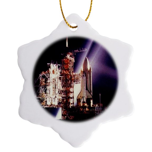 3drose, Astronauts and Rockets - Space Shuttle Launching, 3 inch Snowflake Porcelain Ornament