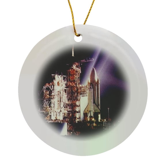 3drose, Astronauts and Rockets - Space Shuttle Launching, Circle Porcelain Ornament