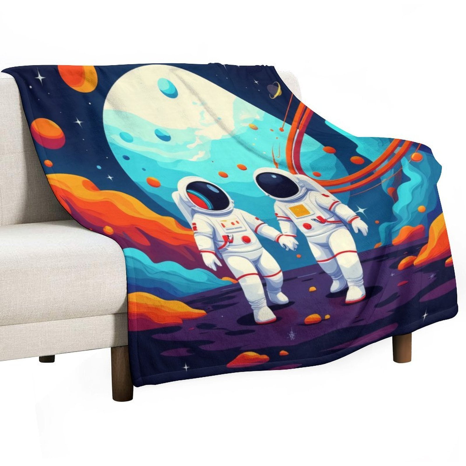 Astronauts Exploring Cosmic Planet Blankets Bedroom Living Room Sofa ...