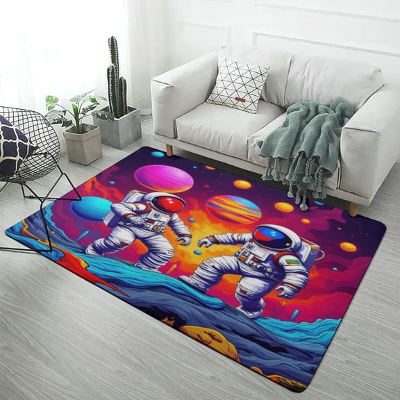 Astronauts Exploring Cosmic Planets Carpet Rug for Home Living Room Bedroom Sofa Doormat Decor Area Rug Non-slip Mat