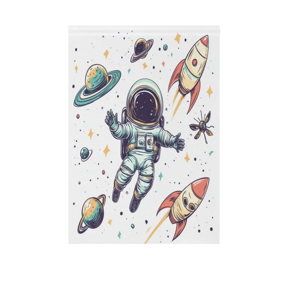 Astronauts Floating Around The Rocket Garden Flag Double Sided Outdoor Banners Yard Flags for Garden Home Holiday Decorations