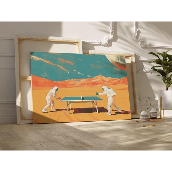 Astronauts Ping Pong Whimsical Space Wall Art, Unframed Paper Poster 8x10in