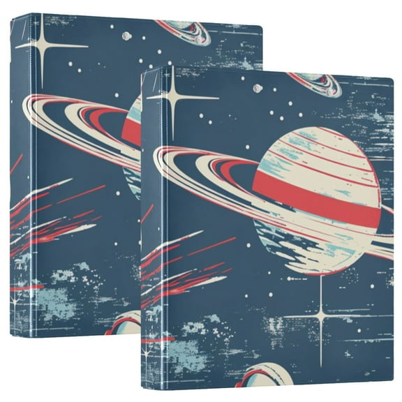 Astronauts Planets Rockets 3 Ring Binders 1.5 inch Hardcover File Folders with Interior Pockets A4 Size Organizer for School Office Hospital