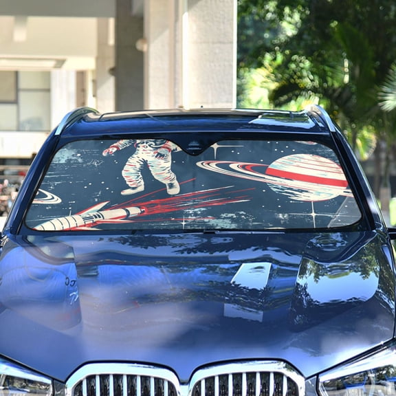 Astronauts Planets Rockets Automotive Front Car Windshield Sun Shade Reflector Foldable for Front Fit for Cars Truck SUVs