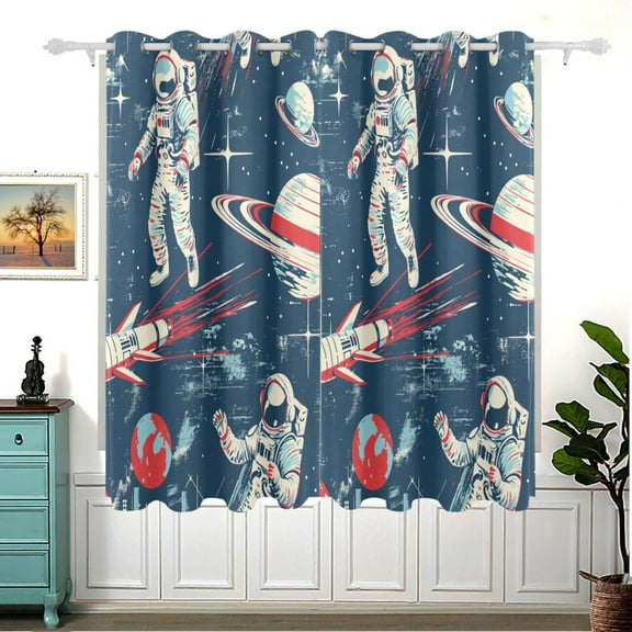 Astronauts Planets Rockets Blackout Curtain Panels 63x55in Drapes Privacy Assured for Living room Bedroom Bathroom 2 panels set