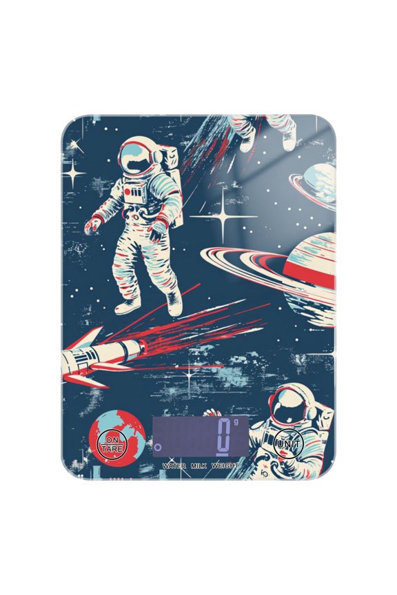 Astronauts Planets Rockets Food Scale Digital Kitchen Scale Waterproof Tempered Glass Tare Function 11 lb for Baking Cooking Meal Prep