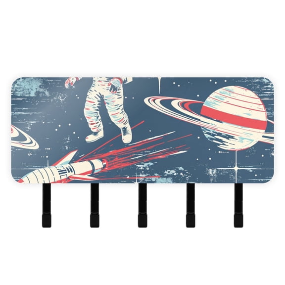 Astronauts Planets Rockets Mail Holder Organizer Wall Mount with Shelf Key Holder Key Rack with 5 Key Hooks for Wall Decorative