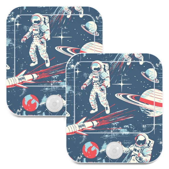 Astronauts Planets Rockets Night Lights Plug into Wall LED with Auto Light Sensor Warm Light for Kids Hallway Bedroom Living Room Kitchen Bathroom Set of 2