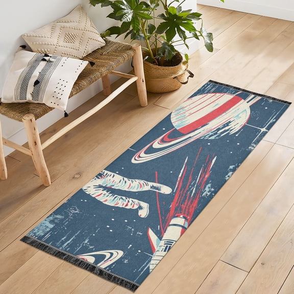 Astronauts Planets Rockets Runner Rug Machine Washable Area Rugs Carpet Non Slip Entryway Mat for Bedroom Entryway Front Door