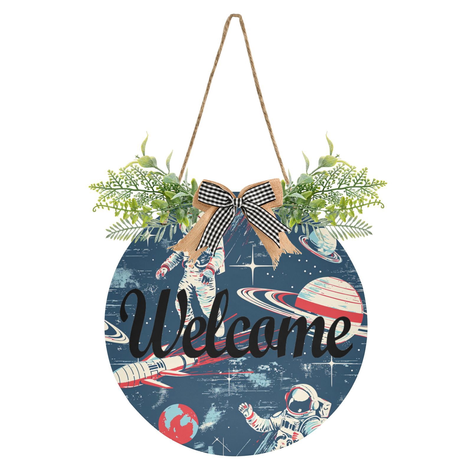 Astronauts Planets Rockets Welcome Sign for Front Door Wreath Door Sign ...