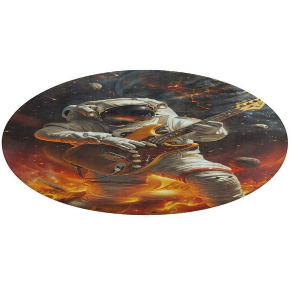 Astronauts Play Guitar in Space Round Rugs -Washable Non-Slip Small Round Area Rug Throw Soft Circle Rugs for Bedroom, Modern Print Indoor Carpet for Entryway Sofa Living Room