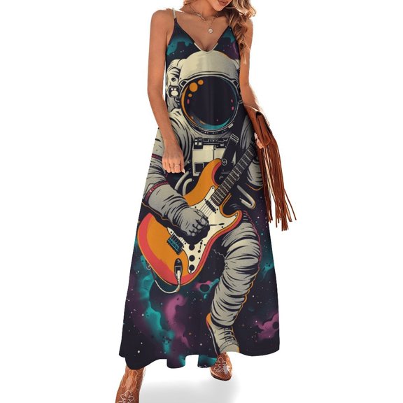 Astronauts Play Guitar in Space Fine Art Sleeveless Dress Summer Dress Woman 2025