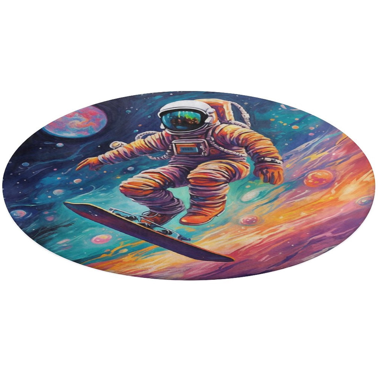 Astronauts in Space Floral Medallion Round Rug - Small Round Area Rug ...