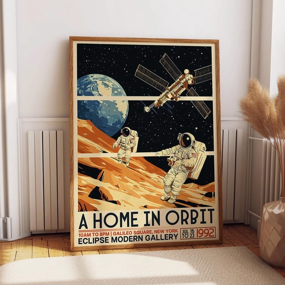 Astronauts In Space Station Poster – Retro “A Home In Orbit” Print –Earth View Outer Space Exploration Wall Art Wall Art, Modern Wall Decor, 24x36 UNFRAMED