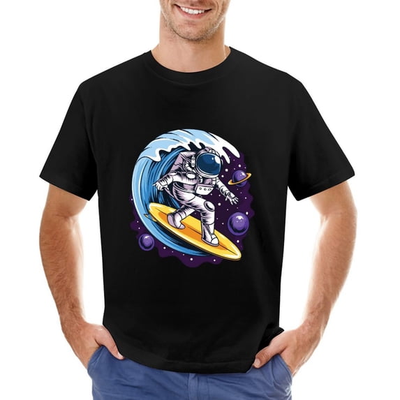 Astronauts Surf T-Shirt Outer Space Adventure Men's Summer Tee