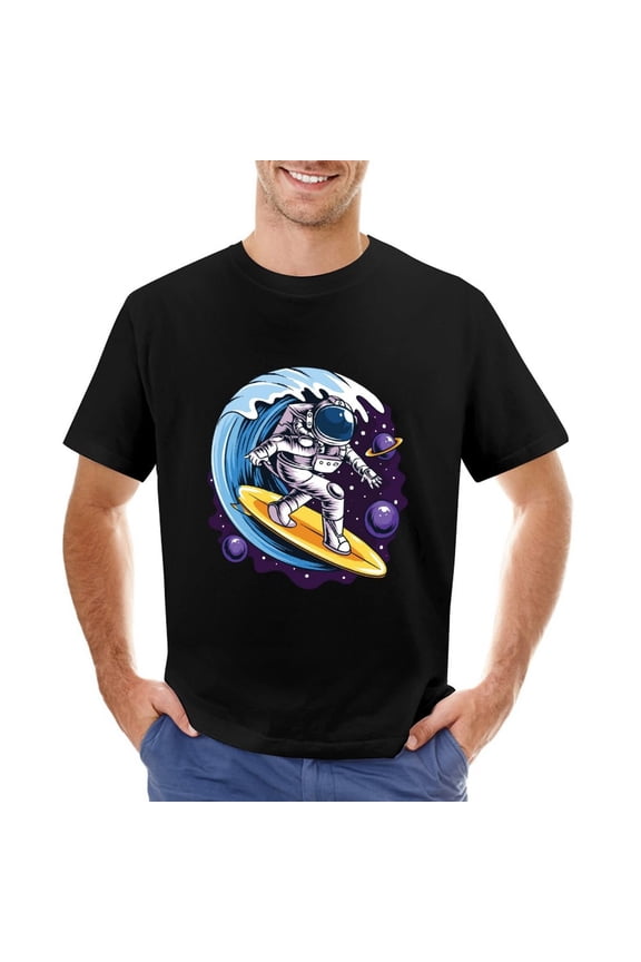 Astronauts Surf T-Shirt Outer Space Adventure Men's Summer Tee