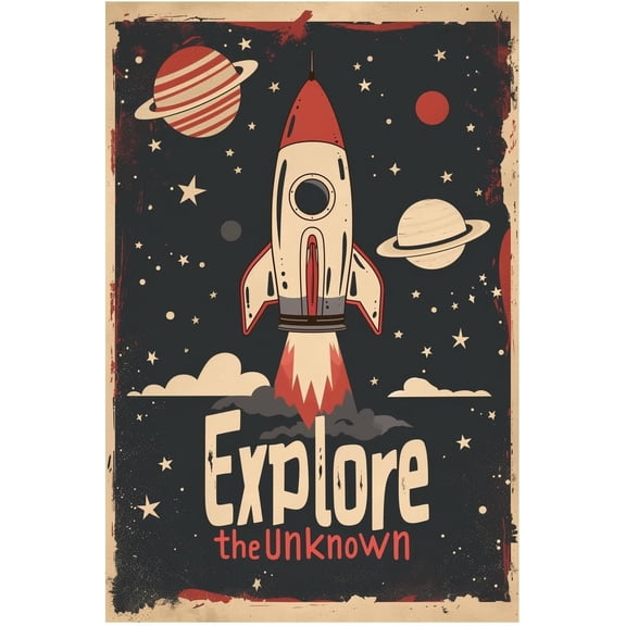 Astronauts Tin Signs, Outer Space Metal Arts, Explore the Unknown, Universe Space Poster Planet Positive Wall Decor Plaque for Boys Kids Nursery, Game room 8x12 inches