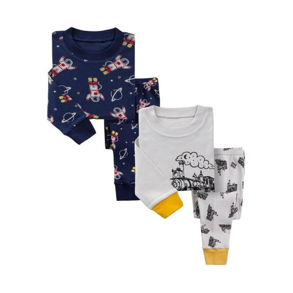 Kids Baby Toddler Boy Pajamas Pjs Clothes Sleepwear Super Soft Snug Fit - 2 Pack Size 12M to 8Y