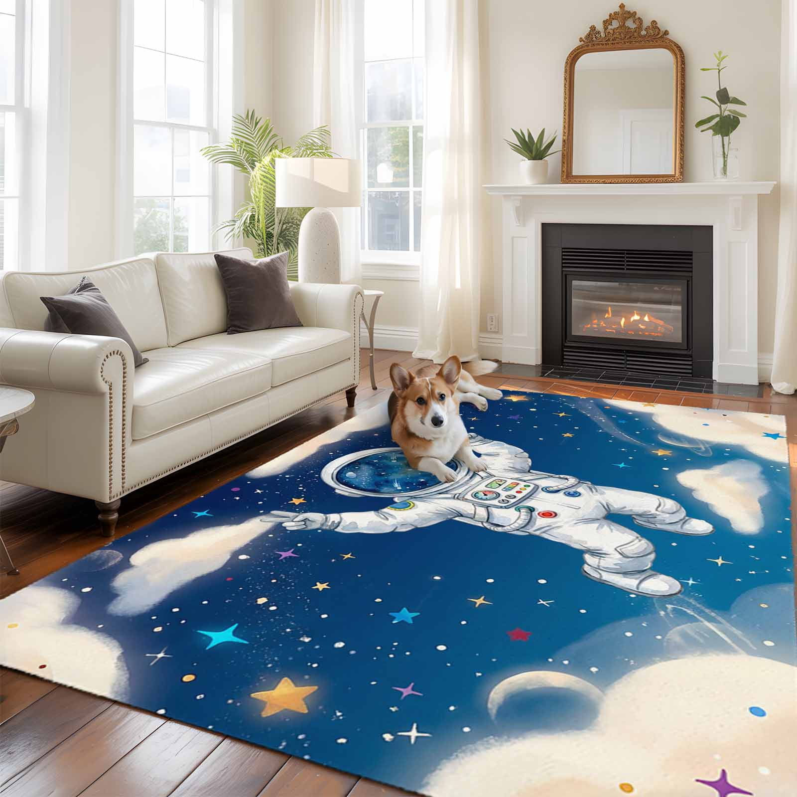 Universe Rug Astronauts Universe Large Area Rugs 5x8 ft Color Star Dreamy Sky Cloud ...