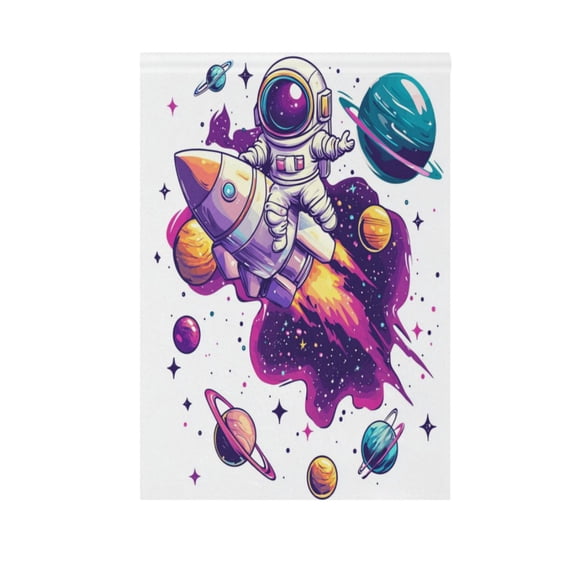 Astronauts in Rockets Garden Flag Double Sided Outdoor Banners Yard Flags for Garden Home Holiday Decorations