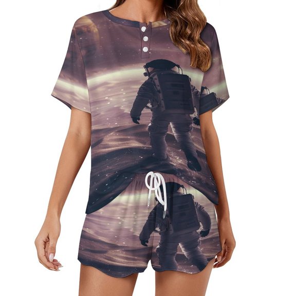Astronauts in Space 2 Pack Women’s Pajama Set Print Sleepwear And Shorts Y2k Loungewear Sets S-5XL