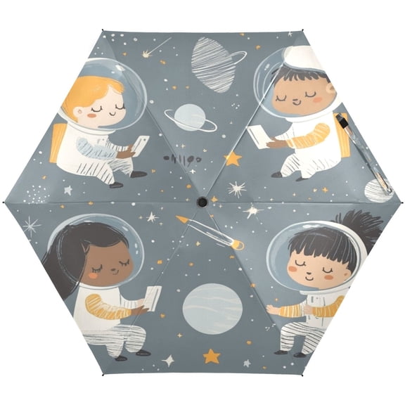 Astronauts in Space Art Umbrellas for Sun Auto Open Close UV50+ Waterproof 5-Fold Compact Fiberglass Frame