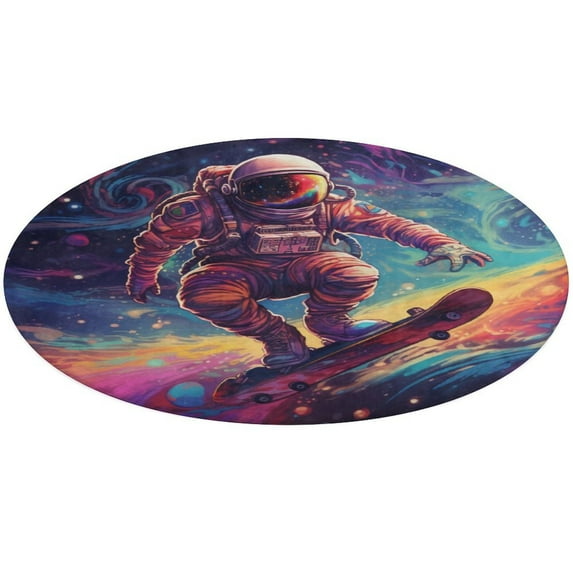 Astronauts in Space Round Small Area Rug, Print Non Slip Washable Floor Mat, Soft Throw Rug for Living Room, Powder Room Entryway, Bathroom, Bedside