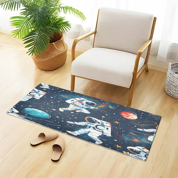 Astronauts in Universe Planets Stars Plush Carpet Non Slip Runner Rug Absorbent Bath Mat 39" x 20"