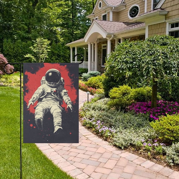 Astronauts on A Red and Black Background Garden Flag 12x18 inch Double Sided Outside Yard Decorations for Home Outdoor