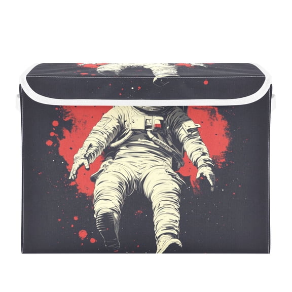 Astronauts on A Red and Black Background Large Storage Bins with Linen Collapsible Lid Storage Box 16.7 x 12.6 x 11.8in
