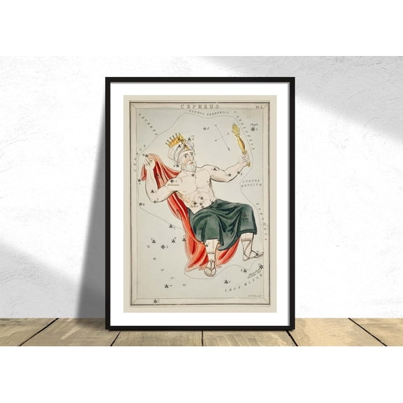 Astronomical Chart Cepheus Sidney Hall Vintage Art Constellation Star Map Astrology Mythology, Unframed Paper Poster 8x10in